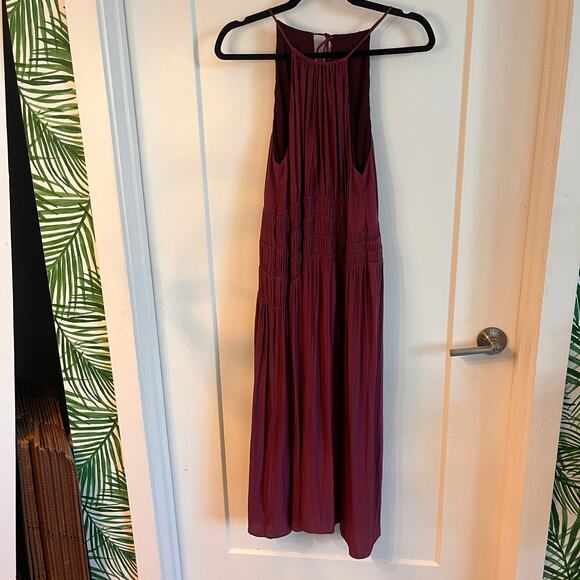 Anthropologie Moulinette Soeurs Burgundy Halter Smocked Midi Dress Size 12 - Picture 3 of 10